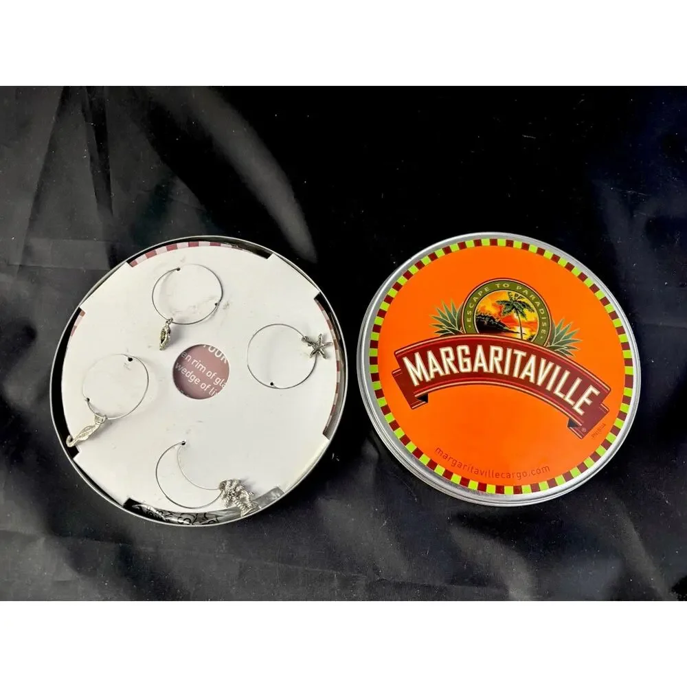 Margaritaville 4Piece Souvenir Recipe Drink Coasters+Charms Tin Container Holder